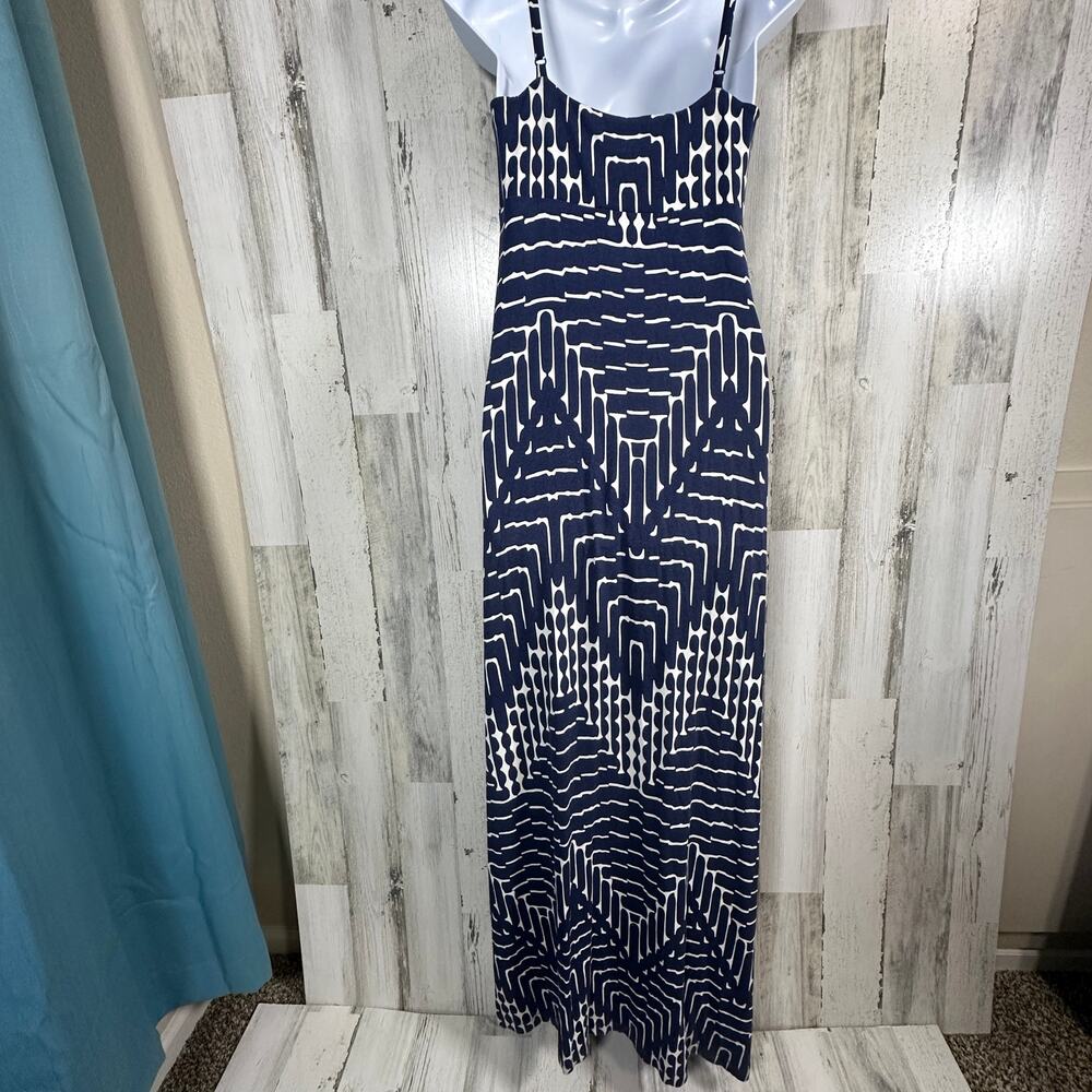 Tommy Bahama Blue White Cotton Maxi Dress – Small – Cinch Waist Resort Beach